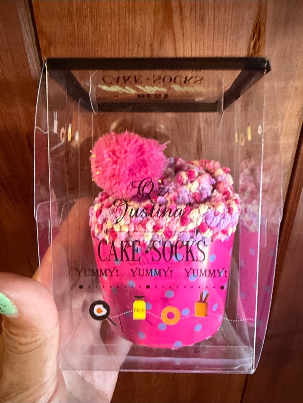 Justina Pink Cake Socks - Plush Pom Pom